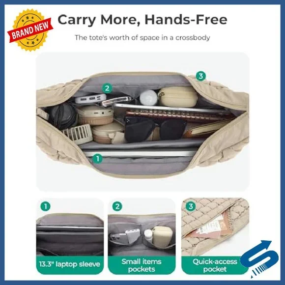 Quilted Crossbody Hobo Bag with Adjustable Strap, 20L Capacity - Picture 7 of 8